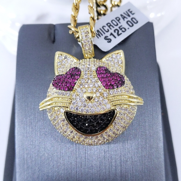 Jewelry - Icy Cat Emoji Pendant + 20" Cuban Chain